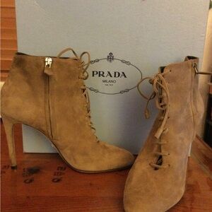 Prada Women's Brown Suede Heeled Boots
